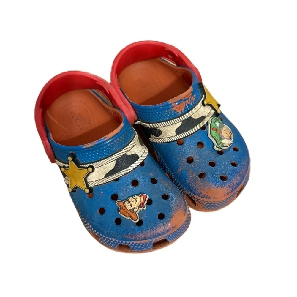 Disney Kids Blue and Red Clogs with Toy Story Design Sz 10 Buzz Lightyear Woody